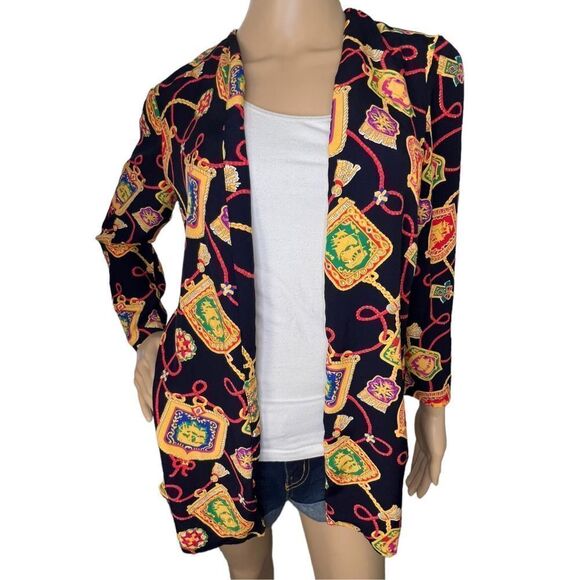 Vintage Just In Thyme LTD Boat Medal Patterned Cardigan - Picture 1 of 6